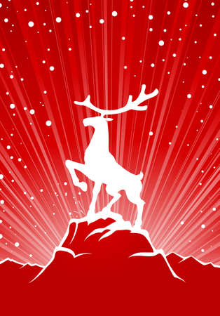 Large reindeer stay on rock, winter background with snowのイラスト素材