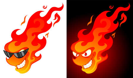 Smiling cartoon fire with on white and dark backgroundのイラスト素材