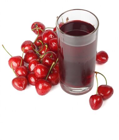 Cherry nectar and cherries isolated on white background の写真素材