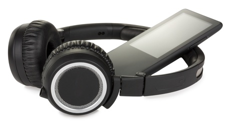 headphones with player isolated on white backgroundの写真素材