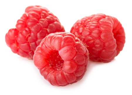 Ripe raspberries isolated on white backgroundの写真素材