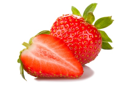 strawberry with half isolated white backgroundの写真素材