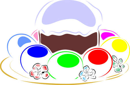 Easter: painted easter eggs on a saucerのイラスト素材