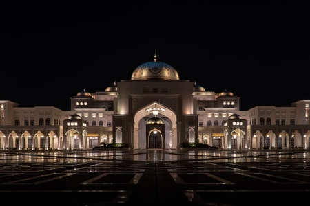 White palace with embroidered dome all lit up at dark nightのeditorial素材