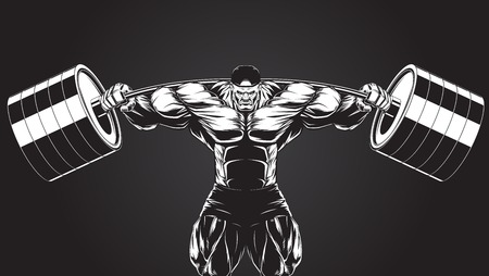 Illustration  a ferocious bodybuilder with a barbellのイラスト素材