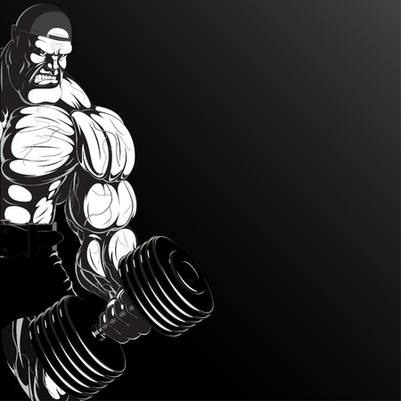 Illustration  a ferocious bodybuilder with dumbbellのイラスト素材