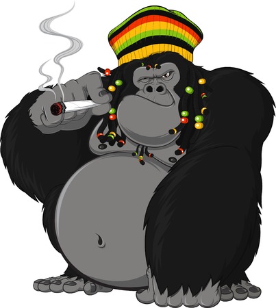 Vector illustration of gorilla Rastafarian smoking a cigaretteのイラスト素材