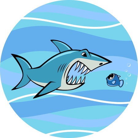 Vector illustration, toothy white shark and fishのイラスト素材