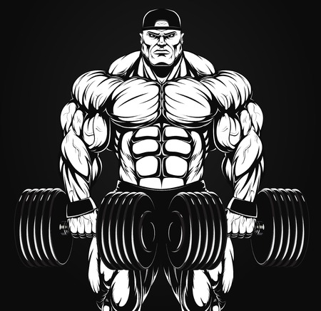 Vector illustration, bodybuilder with dumbbellのイラスト素材