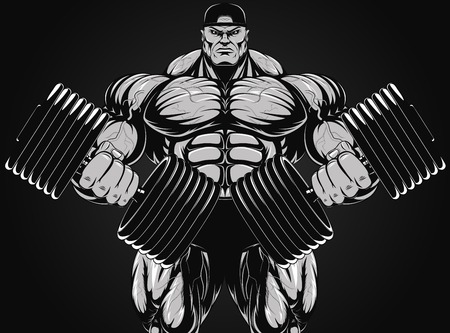 Vector illustration, bodybuilder with dumbbellのイラスト素材