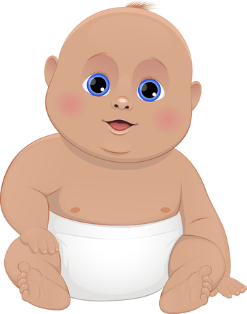 cute baby in diapersのイラスト素材