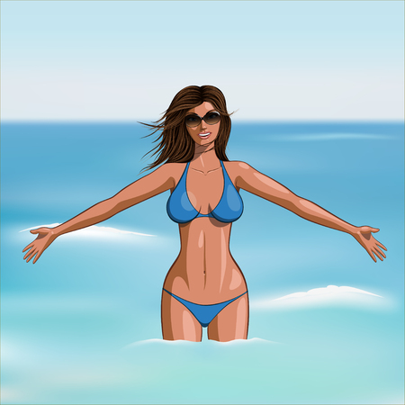 Illustration of Girl in the seaのイラスト素材