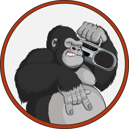 illustration monkey with a tape recorderのイラスト素材