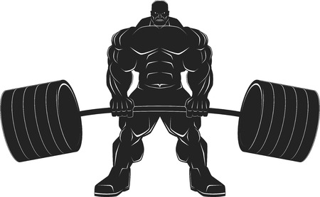 Illustratio, a ferocious bodybuilder with a barbell, vector silhouetteのイラスト素材