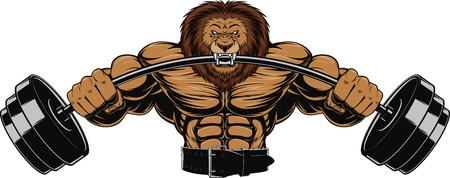 illustration of an angry lion with a barbellのイラスト素材