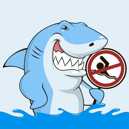 Vector illustration, funny shark swimming is prohibited with the signのイラスト素材