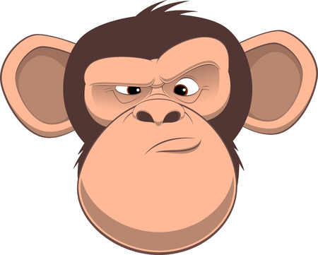 Vector illustration, funny chimpanzee frowns, on a white backgroundのイラスト素材
