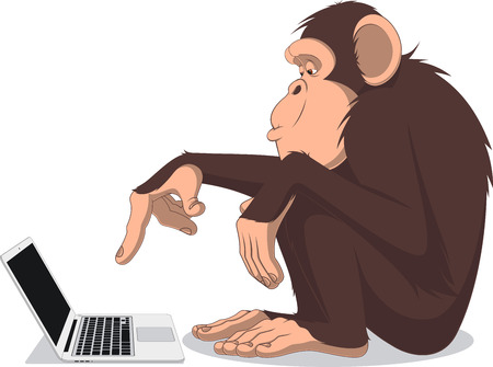 Vector illustration, Clever monkey at a computerのイラスト素材