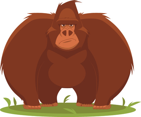Vector illustration, funny gorilla standing on the lawnのイラスト素材