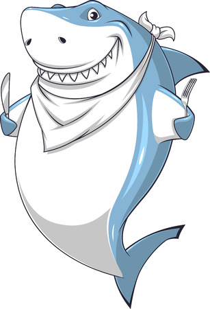 Vector illustration toothy white shark is about to eat breakfastのイラスト素材