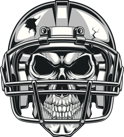 Human skull wearing a helmet to play football, vector illustrationのイラスト素材