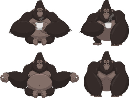 Vector illustration set of funny gorilla on a white backgroundのイラスト素材