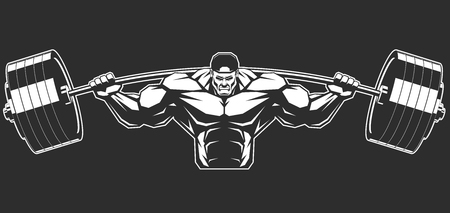 Illustration a ferocious bodybuilder with a barbellのイラスト素材