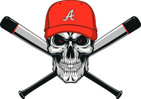Vector illustration of skull wear a baseball hat, background two baseball batsのイラスト素材