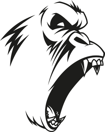 Vector illustration, label of a fierce gorilla, outline, on a white backgroundのイラスト素材