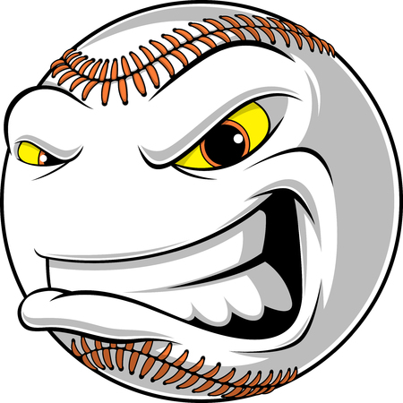 Illustration of a baseball ball cartoon with angry face on a white backgroundのイラスト素材