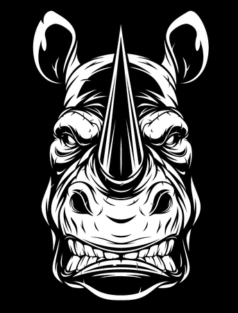 the head of a ferocious rhino on a grins black backgroundのイラスト素材
