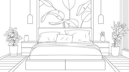 Vector illustration, interior of a room, bedroom in a modern styleのイラスト素材