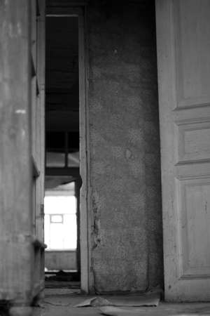 abandoned old building in the city. black and white photoの写真素材