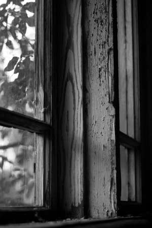 Old wooden window in the old house. Black and white photo.の写真素材