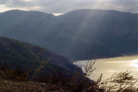 View of the sea from the top of the mountain in the evening