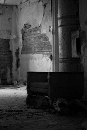 Abandoned building interior. Black and white monochrome photographyの写真素材