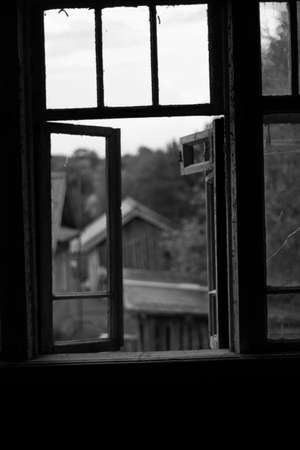 Window in the old house. Black and white photo. High quality photoの写真素材