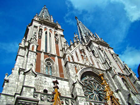 Old Gothic cathedral, the Catholic church on the famous historic siteの写真素材