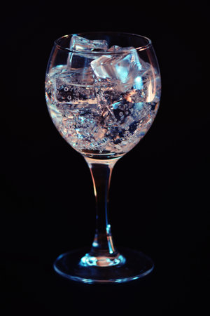 Glass of water with ice cubes on black background. studio shot.の写真素材