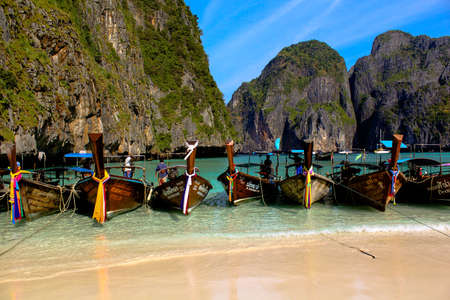 Boats in the bay Maya, Thailandのeditorial素材