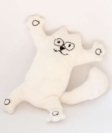 Funny cat on a white background , soft toys , handmadeの写真素材
