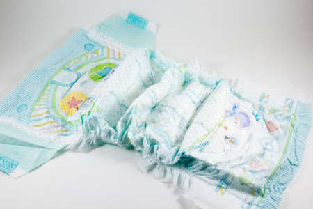Baby diaper on a white backgroundの写真素材