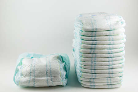 Baby diapers on a white backgroundの写真素材