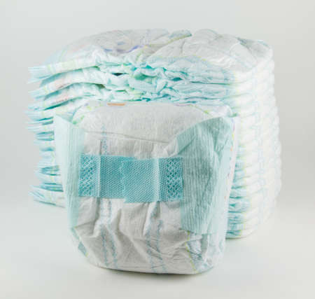 Baby diapers on a white backgroundの写真素材