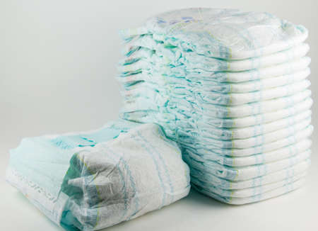 Baby diapers on a white backgroundの写真素材