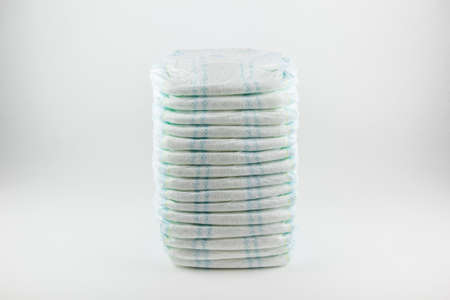 Baby diapers on a white backgroundの写真素材