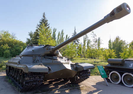 Saratov, Russia - August 16, 2018: Soviet heavy armored tank in Victory Park