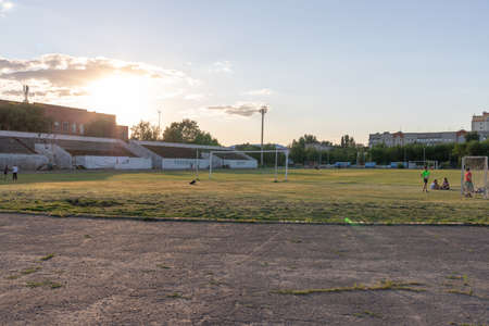 Engels, Russia - August 28, 2018: view of the stadium at sunsetのeditorial素材