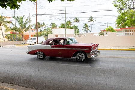 Varadero, Cuba - May 20, 2021: 1957 Chevrolet Bel Air in motionのeditorial素材