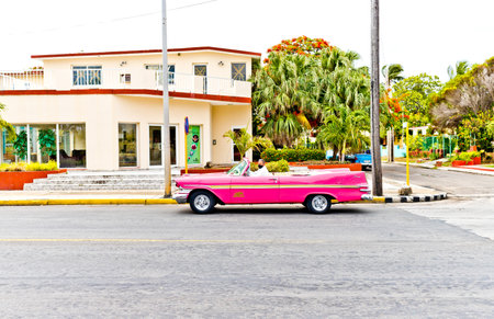 Varadero, Cuba - May 20, 2021: Streets of Varadero. Exotic retro carsのeditorial素材